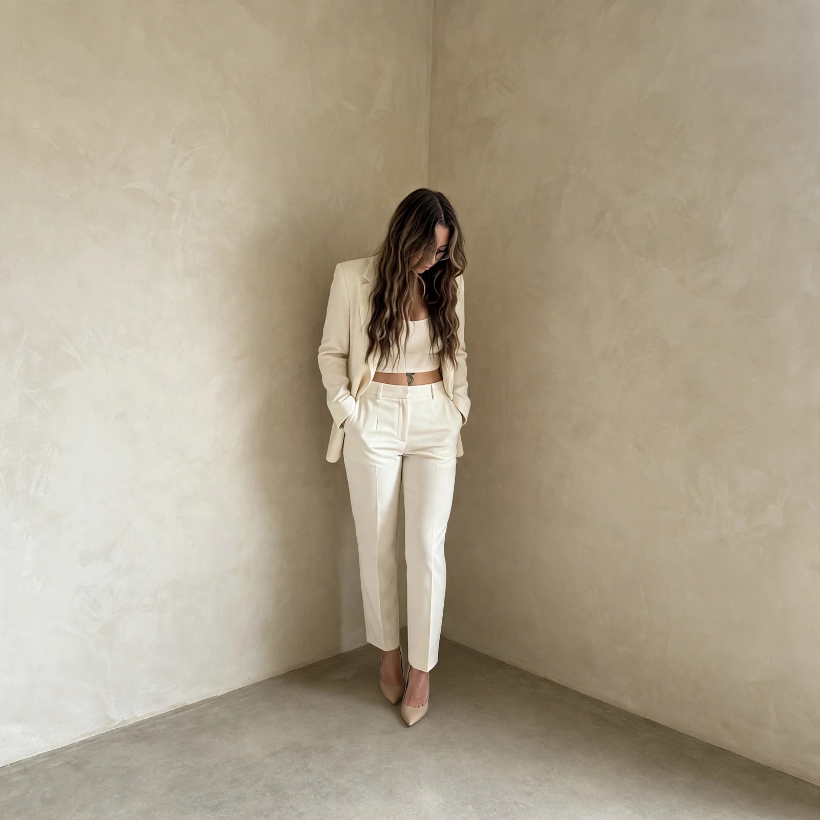 Erin Jaeckle, founder of Prestige Studios, in a cream suit